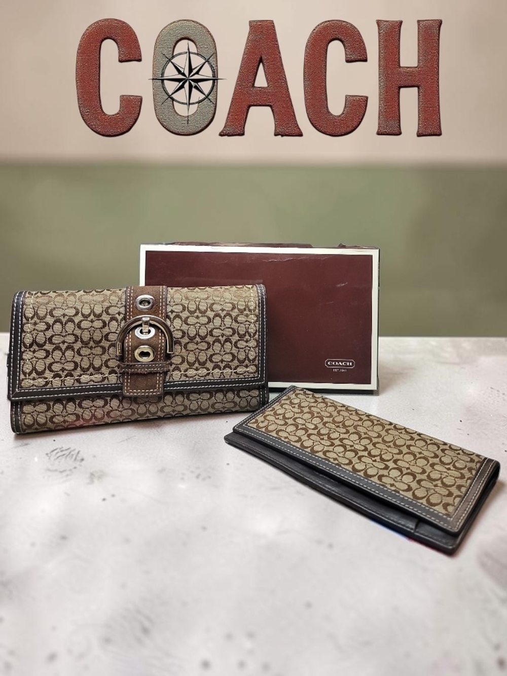 COACH Soho Signature Jacquard Bifold / Checkbook Long Wallet EUC